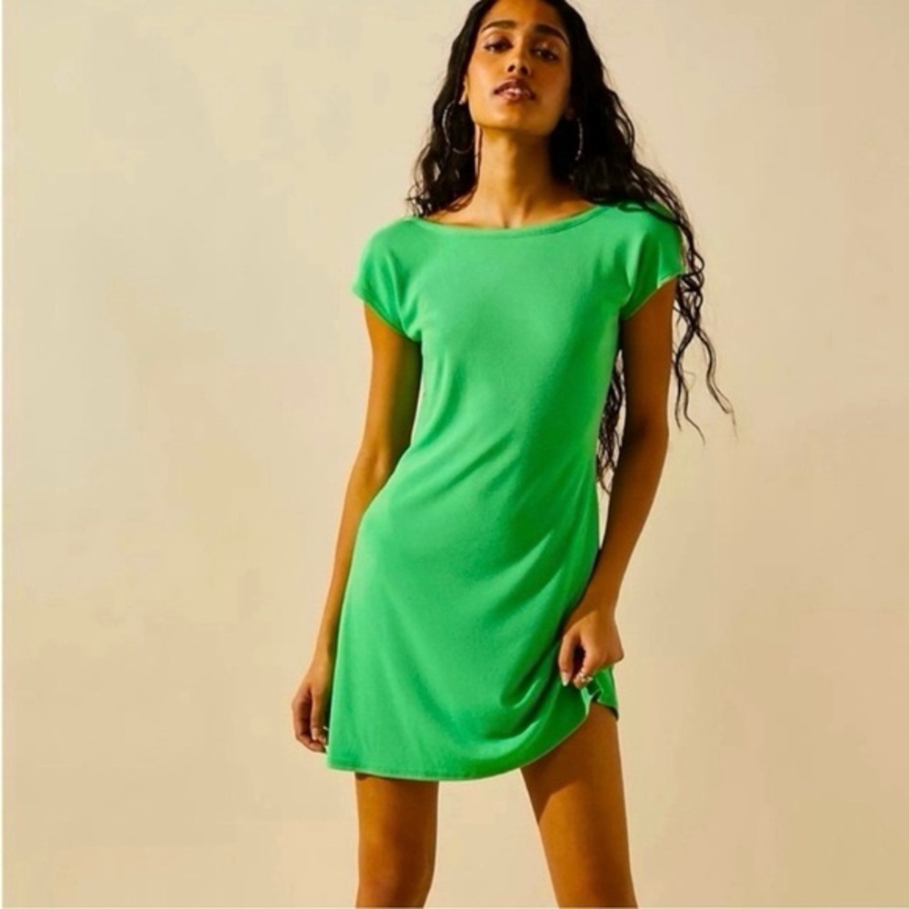 NWT Free People Good Feels Rosalia Low Back Green Mini Dress Medium/ Retail $50